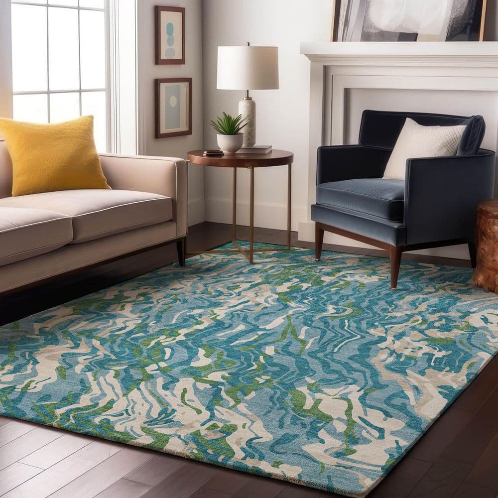Mayfield Premium Machine Washable Abstract AMF1038 Teal 5 ft. x 7 ft. 6 in. Area Rug price history on PriceWatchPro