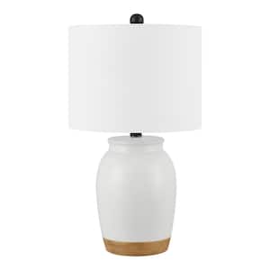 Vinwood 21.25 in. White and Brown Ceramic Table Lamp with White Fabric Shade