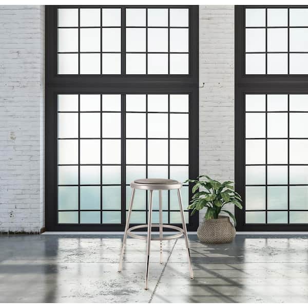 19 in. - 27 in. Height Adjustable Grey Heavy Duty Vinyl Padded Steel Stool (2-Pack)
