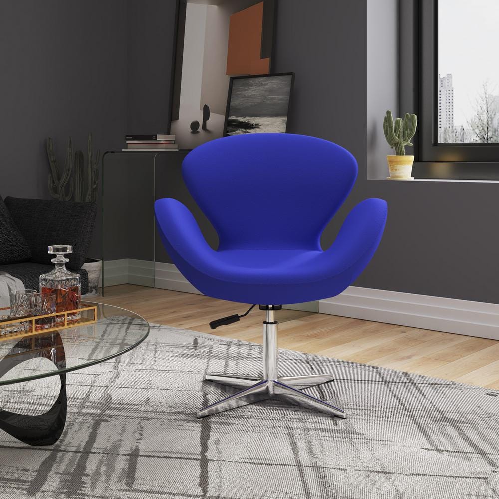 Retro Chic Blue Wool and Polished Chrome Swivel Chair Set