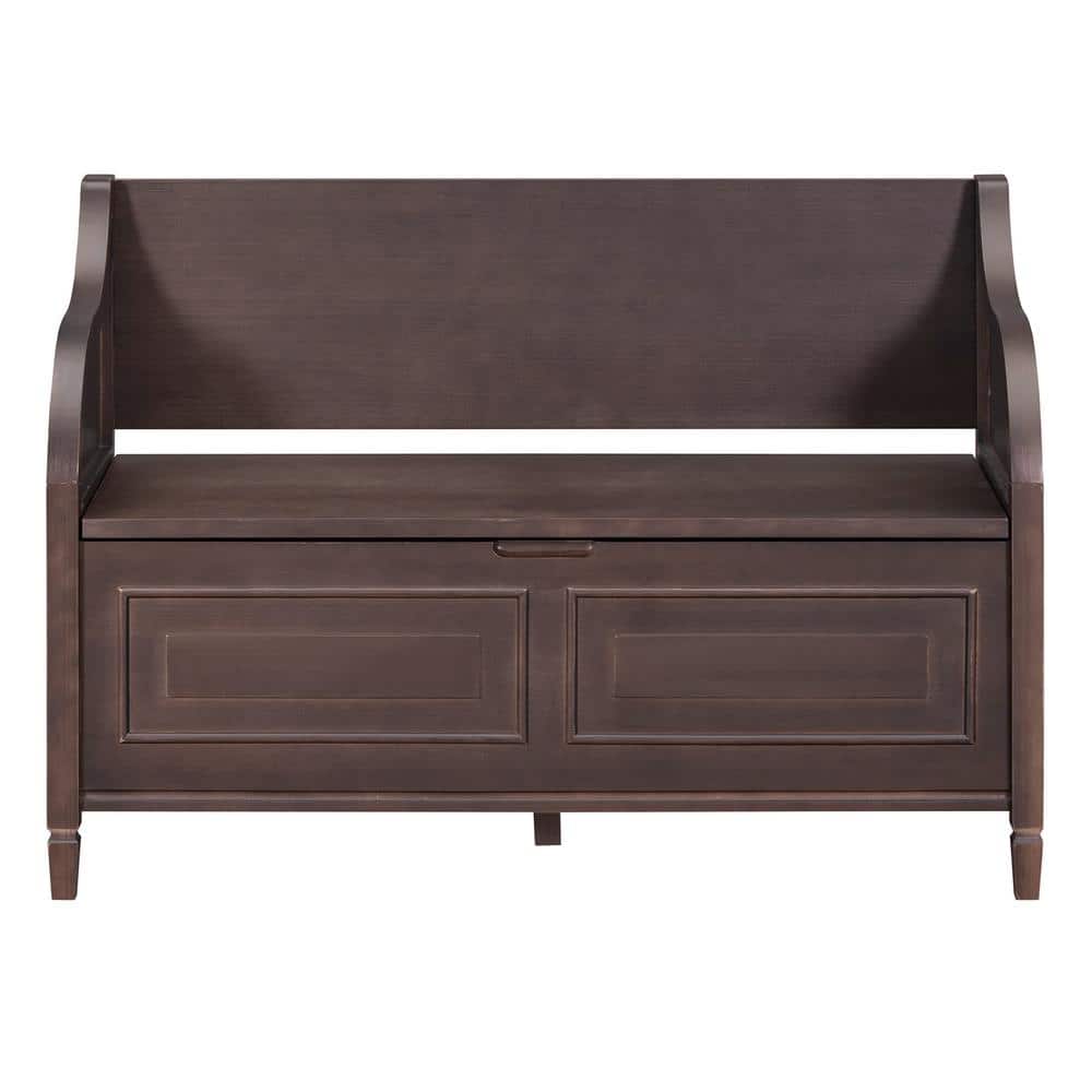Multifunctional Espresso and Beige 42 in. Wood Storage Bedroom Bench with S
