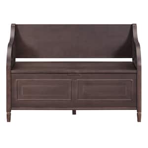 Multifunctional Espresso and Beige 42 in. Wood Storage Bedroom Bench with Safety Hinge