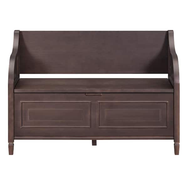 Aoibox Multifunctional Espresso and Beige 42 in. Wood Storage Bedroom Bench with Safety Hinge