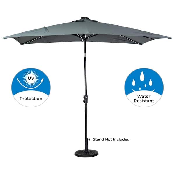 Sun-Ray 9 ft. x 7 ft. Rectangular Next Gen Solar Lighted Market Patio Umbrella in Grey
