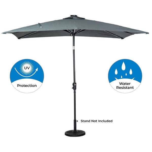 SunRay 9 ft. x 7 ft. Rectangular Next Gen Solar Lighted Market Patio Umbrella in Grey