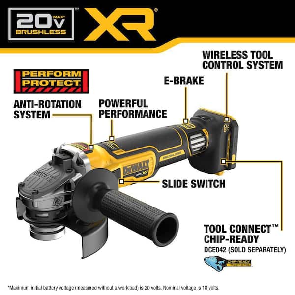 20-Volts Max XR Brushless Cordless 4-1/2 in. 5 in. Variable Speed Angle Grinder with Slide Switch (Tool Only)