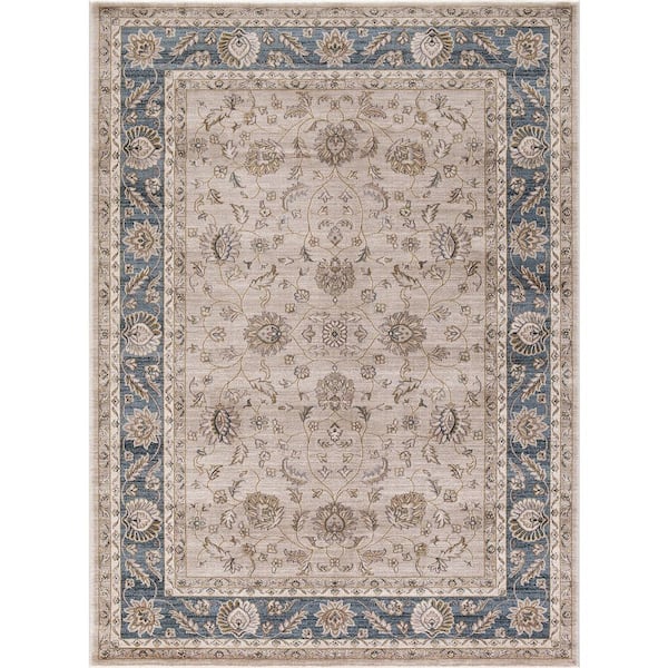Concord Global Trading Kashan Collection Mahal Beige Rectangle Indoor 9 ft. 3 in. x 12 ft. 6 in. Area Rug