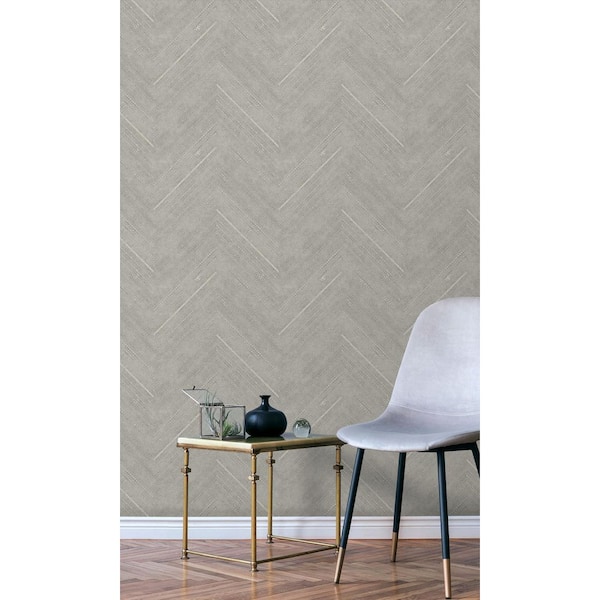 Silver Herringbone Geometric Machine Washable 57 sq. ft. Non-Woven Non-Pasted Double Roll Wallpaper
