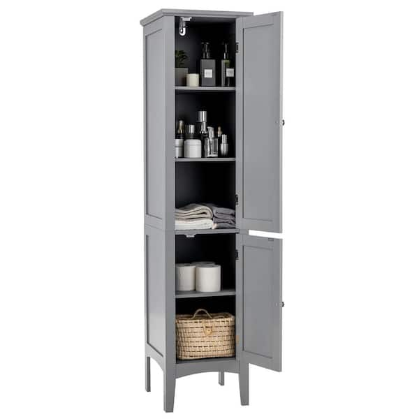 Bunpeony 14.5 in. W x 14.5 in. D x 63 in. H Black Freestanding Bathroom Storage Linen Cabinet