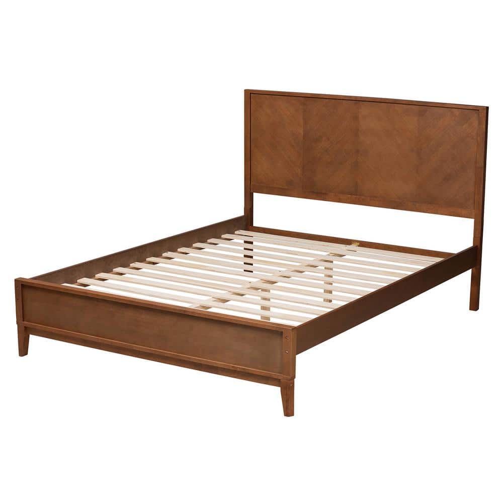 Carver King Size Walnut Wood Frame Platform Bed with Slats