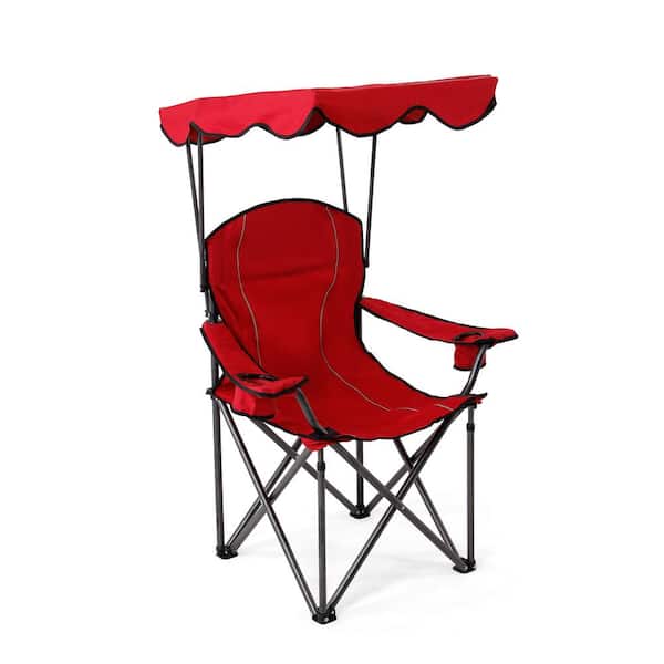 PHI VILLA Camping Chair With Canopy 50+ UPF Red Folding Chair
