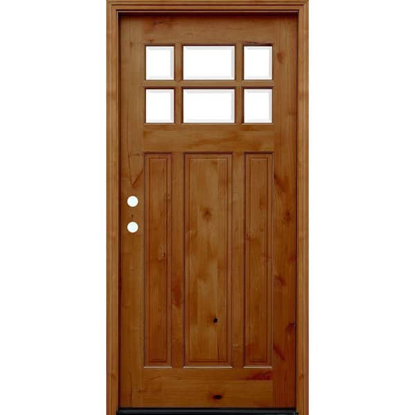 Pacific Entries 36 in. x 80 in. Craftsman Rustic 6 Lite Stained Knotty Alder Wood Prehung Front Door