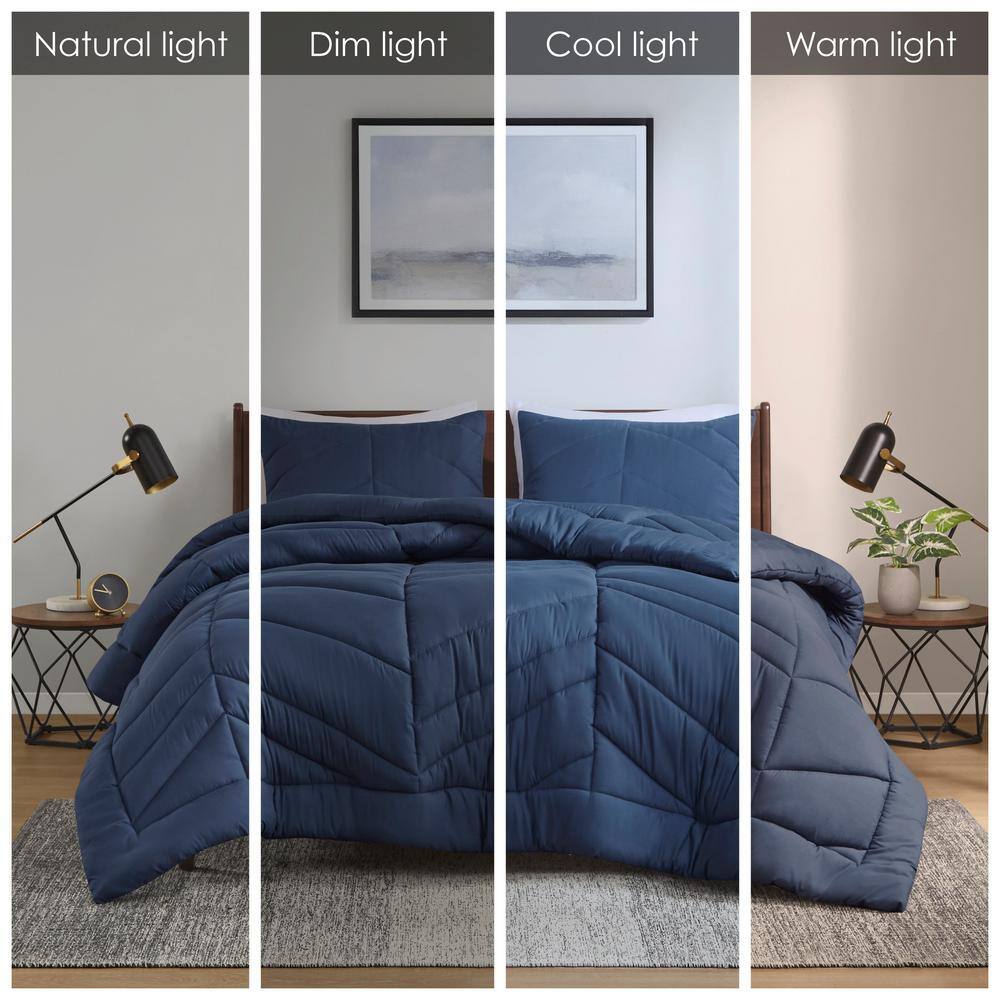 Navy Twin Reversible Microfiber Chevron Bedspread Set