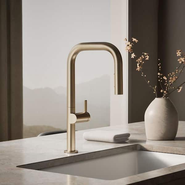 Components 1 Handle Pull Down Sprayer Kitchen Faucet with Secure Docking in Vibrant Brushed Bronze