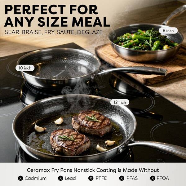 Gotham Steel Ceramax 3-Piece Black Tri-Ply Stainless Steel Micro
