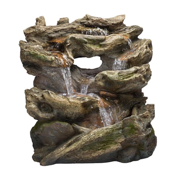 Alpine Corporation 32 in. Tall Outdoor Multi-Tier Rainforest Rock Waterfall Fountain with LED Lights