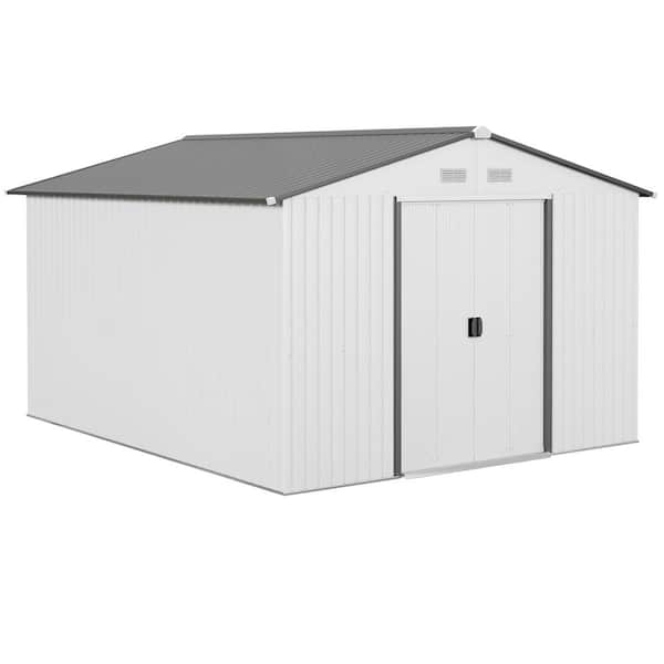 Outsunny 127.2 in. x 109.2 in. Metal Storage Shed Garden Tool House with Double Sliding Doors, 4 Air Vents, Silver (94.7 sq. ft.)