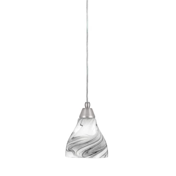 Unbranded Bryson 6 in. 1-Light Brushed Nickel Cord Pendant Light with 6.25 in. Onyx Swirl Glass Shade, no bulb included