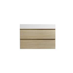 35.40 in. W x 18.13 in. D x 24.44 in. H Single Sink Wall Mounted Bath Vanity in Light Oak with White Resin Top