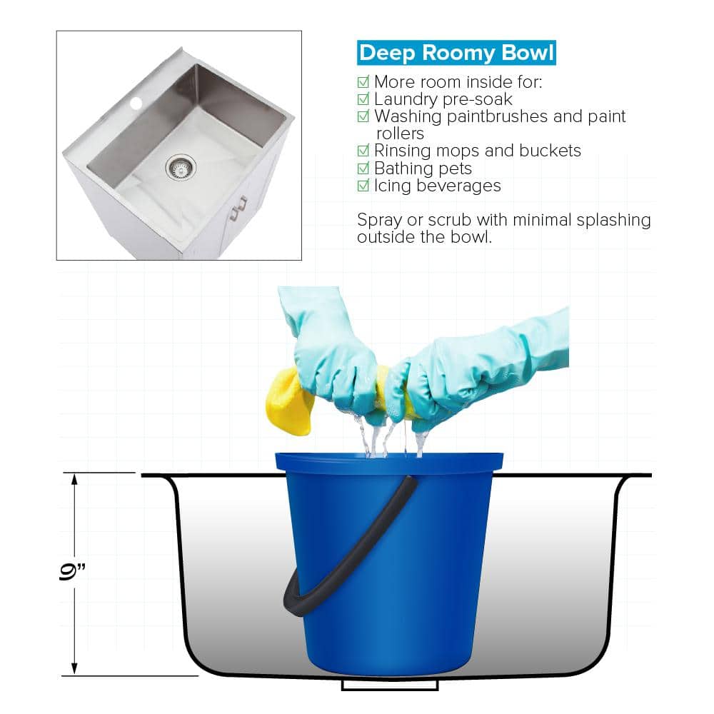 24-Inch White Freestanding Laundry Sink with Stainless Steel Faucet