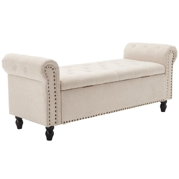 anpport Camel Linen 55.12 in. W Bedroom Bench with Storage