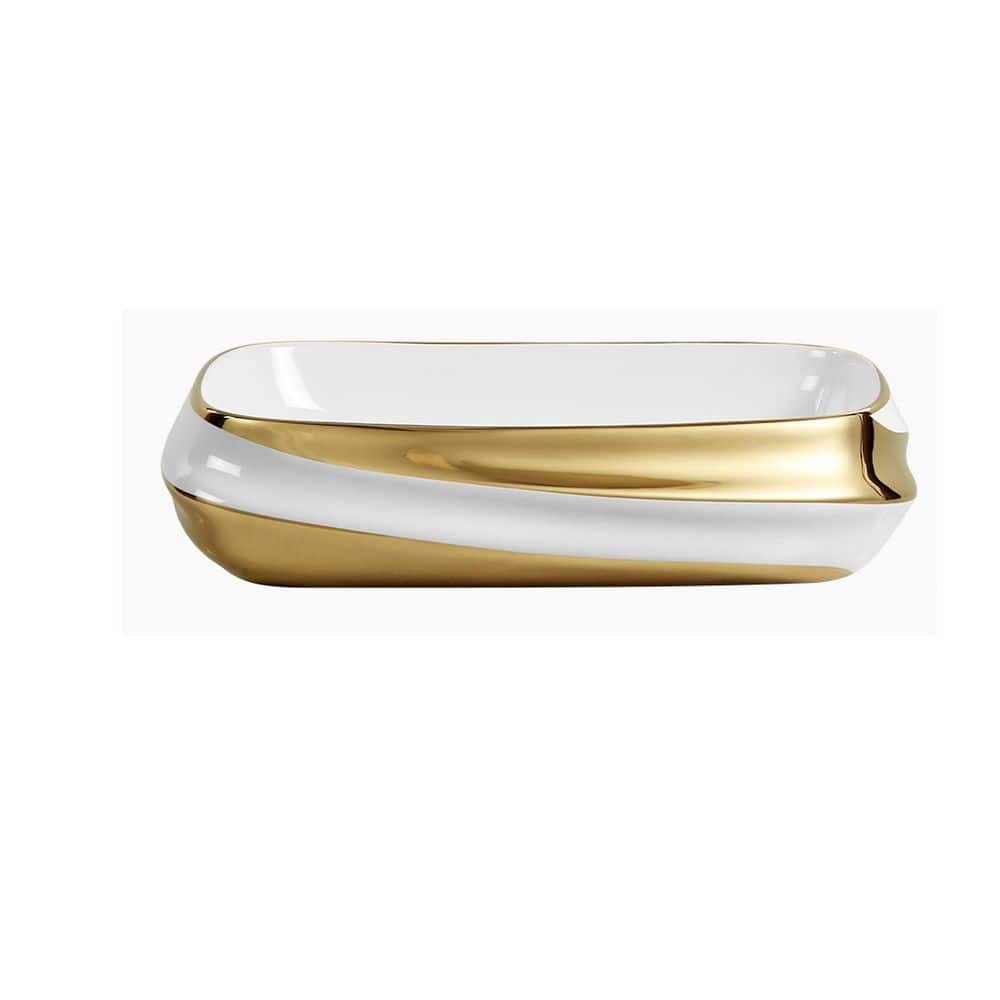 23.63 in. Vessel Bathroom Sink 16.93 in. in White Ceramic with Gold Rim and Easy-Clean Surface Included price history on PriceWatchPro