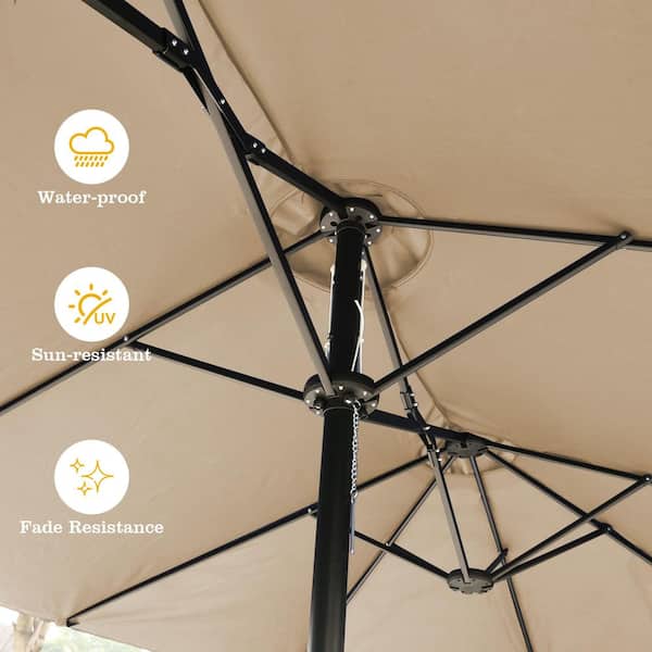 15 ft. Double Sided Market Umbrella Outdoor Patio Umbrella with Crank and Base in Beige