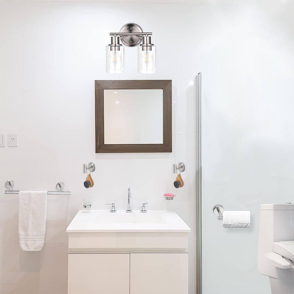 Hukoro Luna 10.4 in. 2-Light Brushed Nickel Vanity Light Fixture with ...