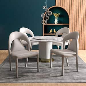 Solace Modern Dining Chair in Upholstered Faux Leather with Steel Frame and Legs, Kitchen Accent Chair in Light Grey