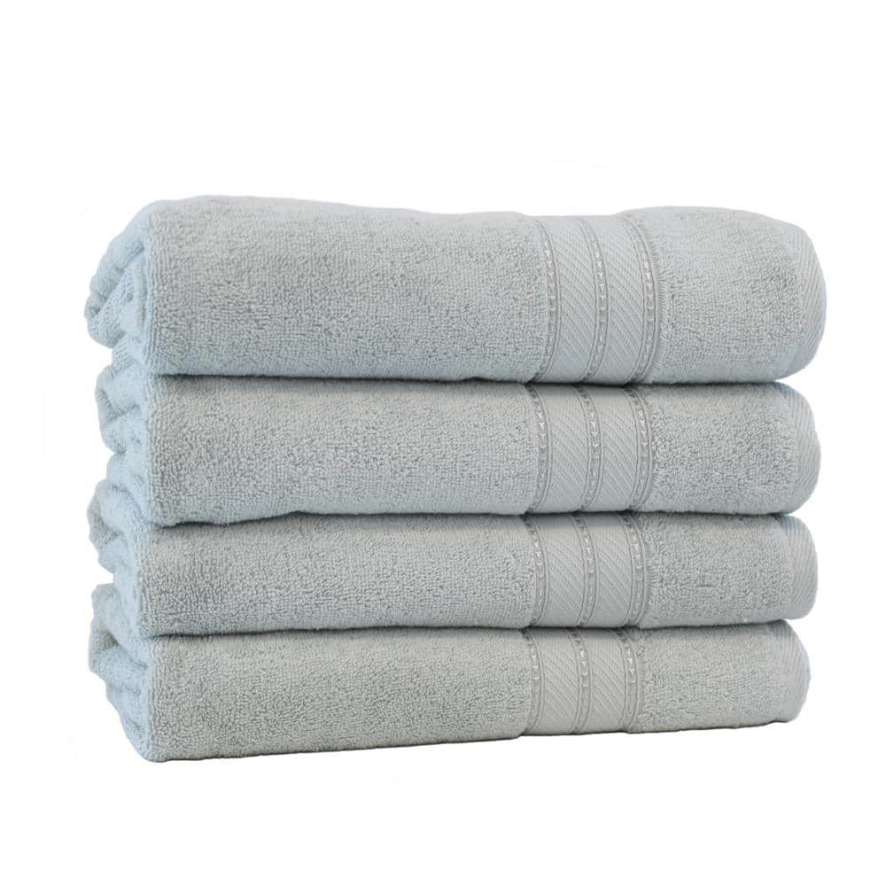 Noble Linens 4 Piece Farmhouse Cotton Bath Towel Set, Light Gray