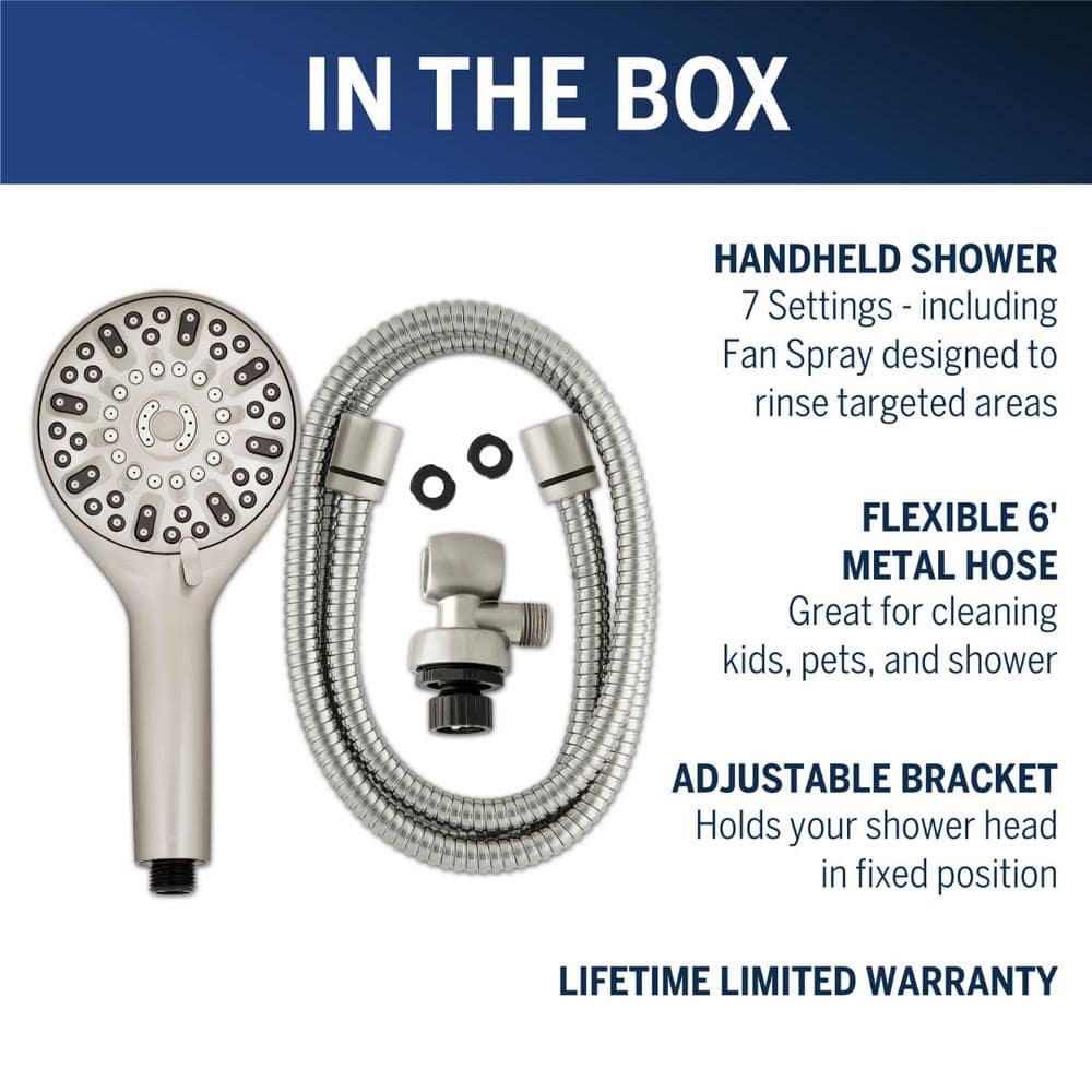 Brushed Nickel Handheld Wall Mounted Shower Head with 7-Spray Settings