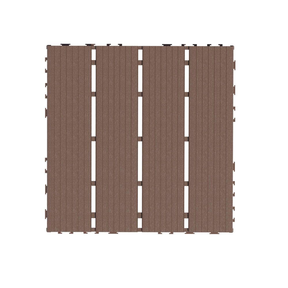 12 in. x 12 in. Square Waterproof Outdoor All Weather Use, Patio Decking Tiles (Pack of 44), Brown price history on PriceWatchPro