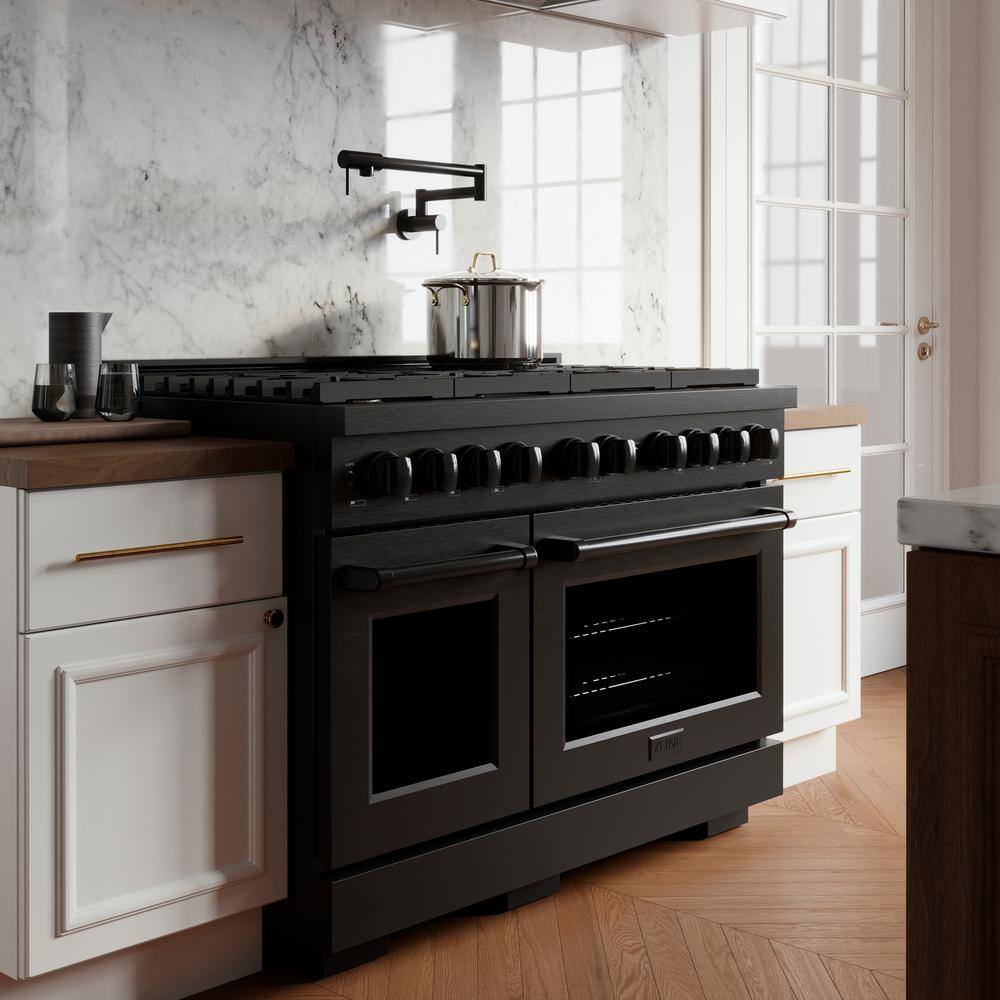 48" Black Stainless Steel Dual Fuel Convection Range with 8 Burners