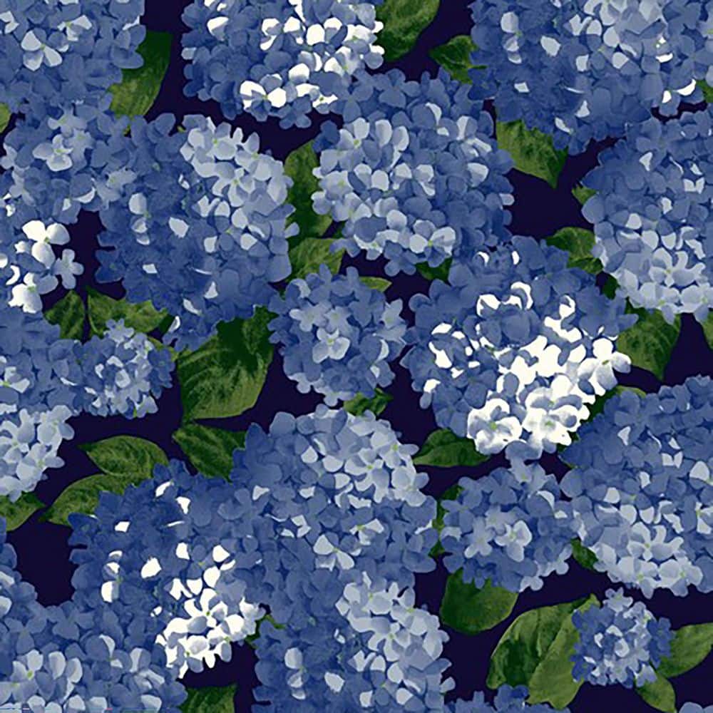 Hydrangea Midnight Navy Floral Outdoor Bench Cushion with Ties