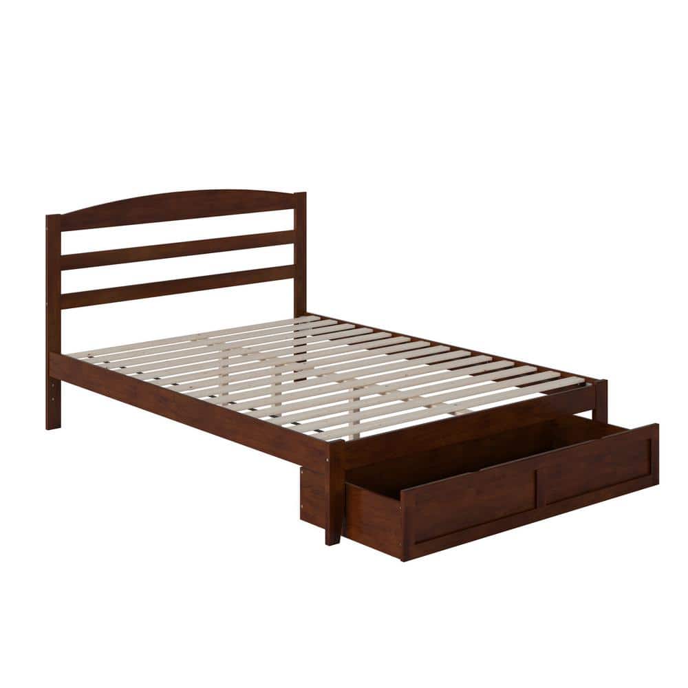 Warren Queen Walnut Wood Platform Bed with Foot Drawer