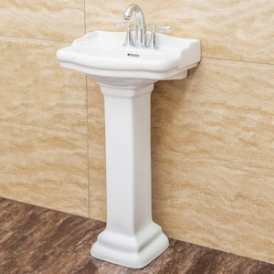 Roosevelt 18 in. Pedestal Vitreous China Rectangular Vessel Sink in White with Overflow 4 in. Faucet Hole