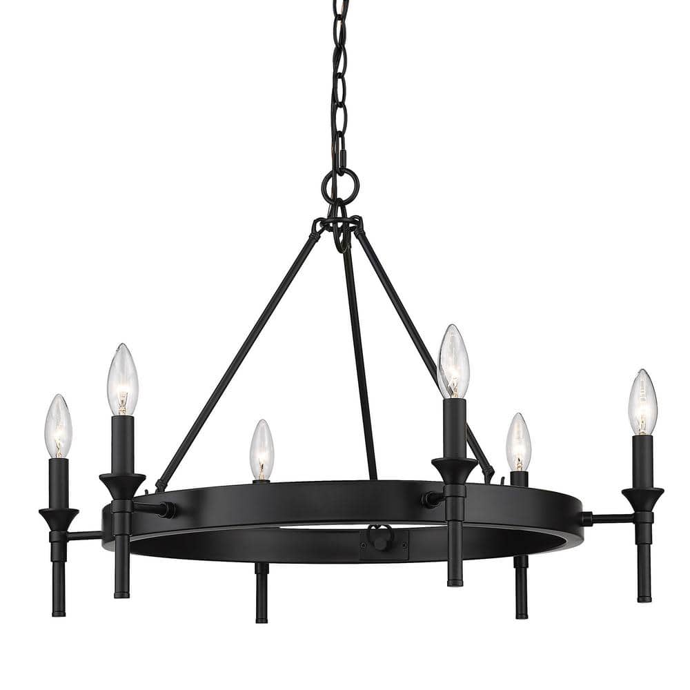 Matte Black 27'' Wagon Wheel 6-Light Chandelier