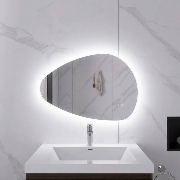 Staykiwi 32 in. W x 22 in. H Irregular Oval Frameless Anti-Fog LED Wall Mounted Bathroom Vanity Mirror