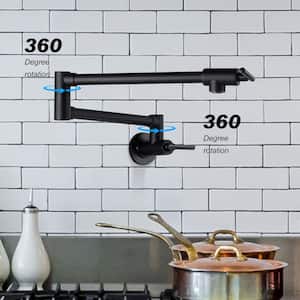 Modern Wall Mount Pot Filler Faucet with Two Handle Kitchen Faucet in Matte Black