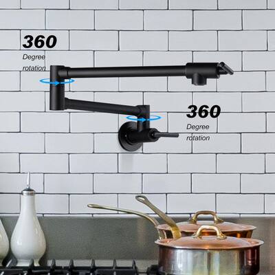 Modern Wall Mount Pot Filler Faucet with Two Handle Kitchen Faucet in Matte Black
