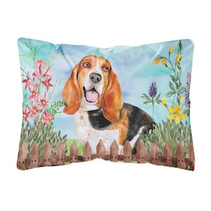 12 in. x 16 in. Multi-Color Lumbar Outdoor Throw Pillow Basset Hound Spring