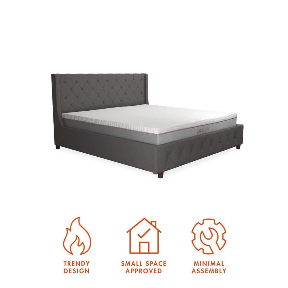 King Gray Linen Tufted Upholstered Bed with Metal Frame