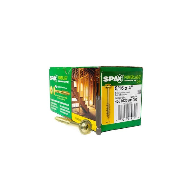 5/16 in. x 4 in. Interior Washer Head Structural Wood Lag Screws Powerlags Torx T-Star (50 Each) Bit Included