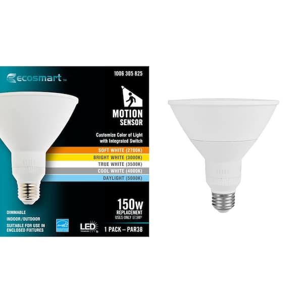 EcoSmart 150-Watt Equivalent PAR38 Dimmable CEC Flood LED Motion Sense Light Bulb with Selectable Color Temperature (1-Pack)