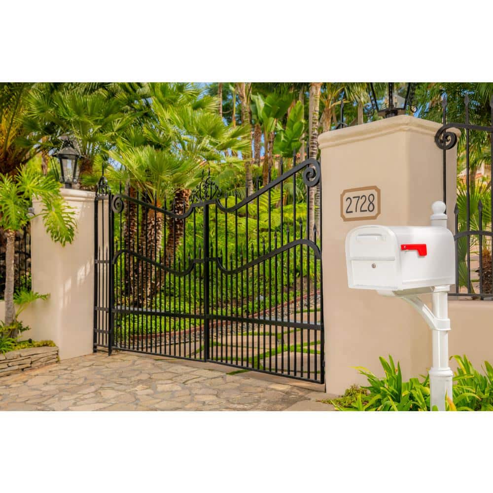 Large White Steel Lockable Post Mount Mailbox