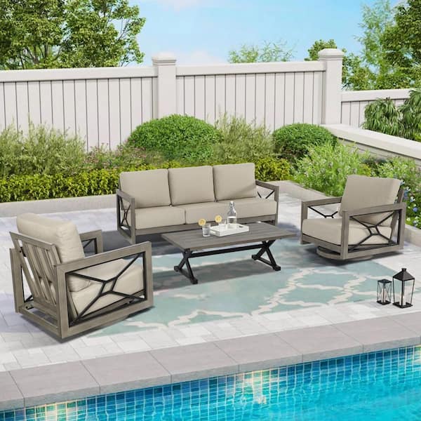 ULAX FURNITURE Marindo 4-Piece Aluminum Patio Conversation Set with Sunbrella Cushions