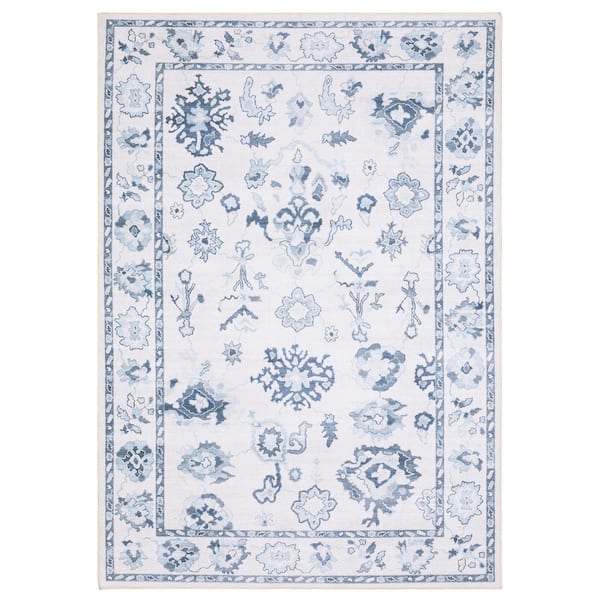 Atlantis Ivory/Blue 2 ft. x 7 ft. Faded Oriental Distressed Polyester Machine Washable Indoor Area Rug