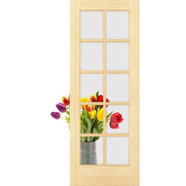 French Solid Core 10-Lite Clear Glass Clear Pine Wood Interior Door Slab