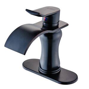Single-Handle Single-Hole Waterfall Brass Modern Bathroom Sink Faucet with Deckplate Included in Oil Rubbed Bronze