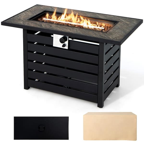 Costway 42 in. Rectangular Metal Propane Fire Pit Table 50,000 BTU W/Lava Rocks and PVC Cover